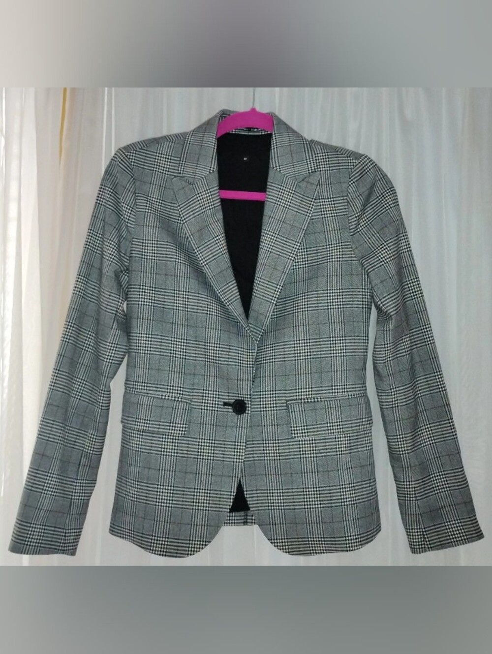 Amanda + Chelsea Black Plaid Lined Notched Collar Blazer Jacket Women's Size 0